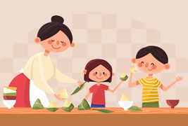 一家人開心吃粽子插畫矢量素材