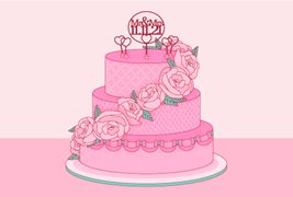 玫瑰花環繞的婚禮蛋糕矢量素材
