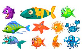 各種卡通風格的海洋魚類矢量素材